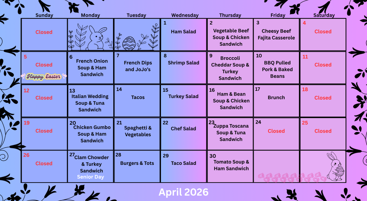 April 2026 Lunch Calendar