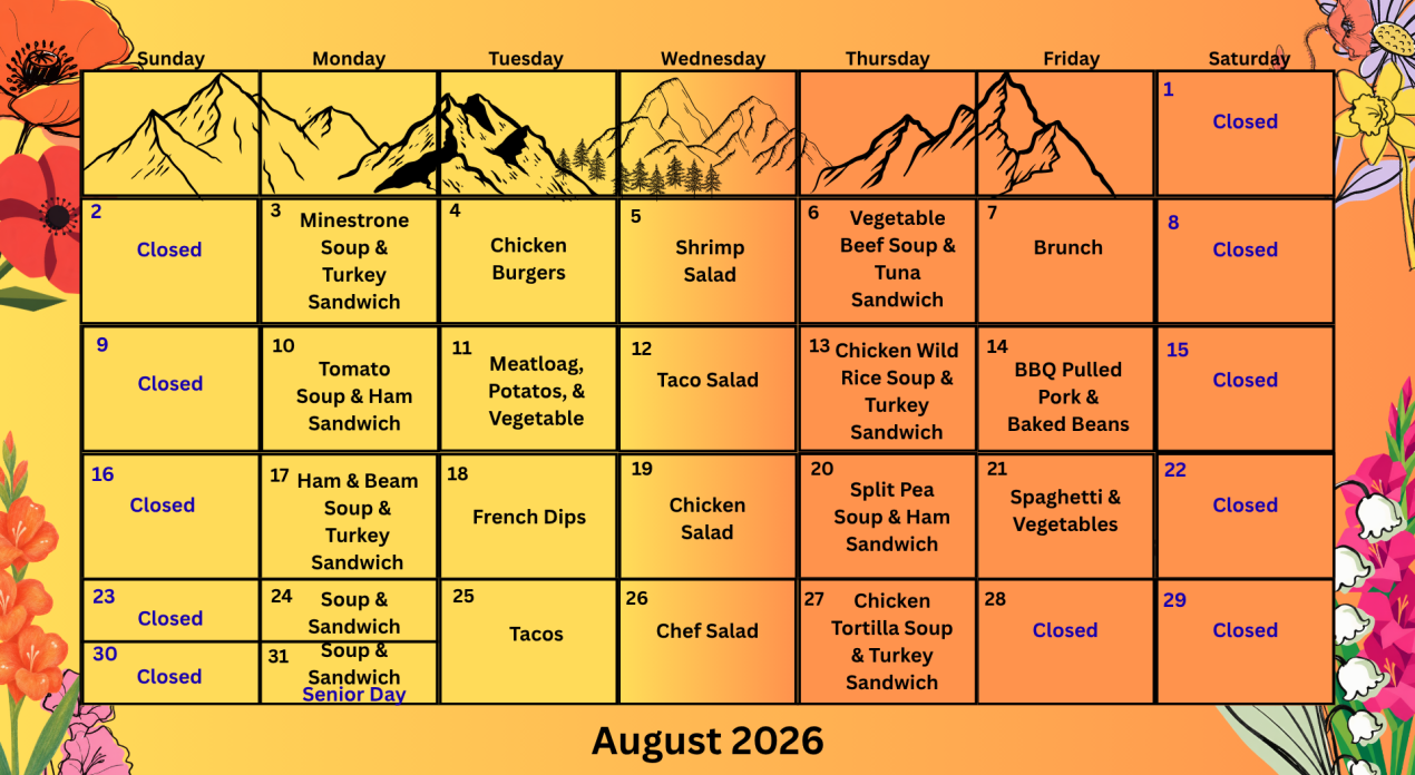 August 2026 Lunch Calendar