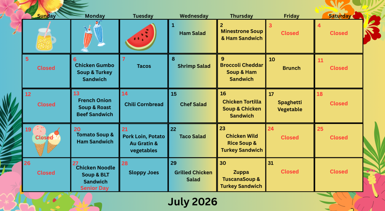 July 2026 Lunch Calendar