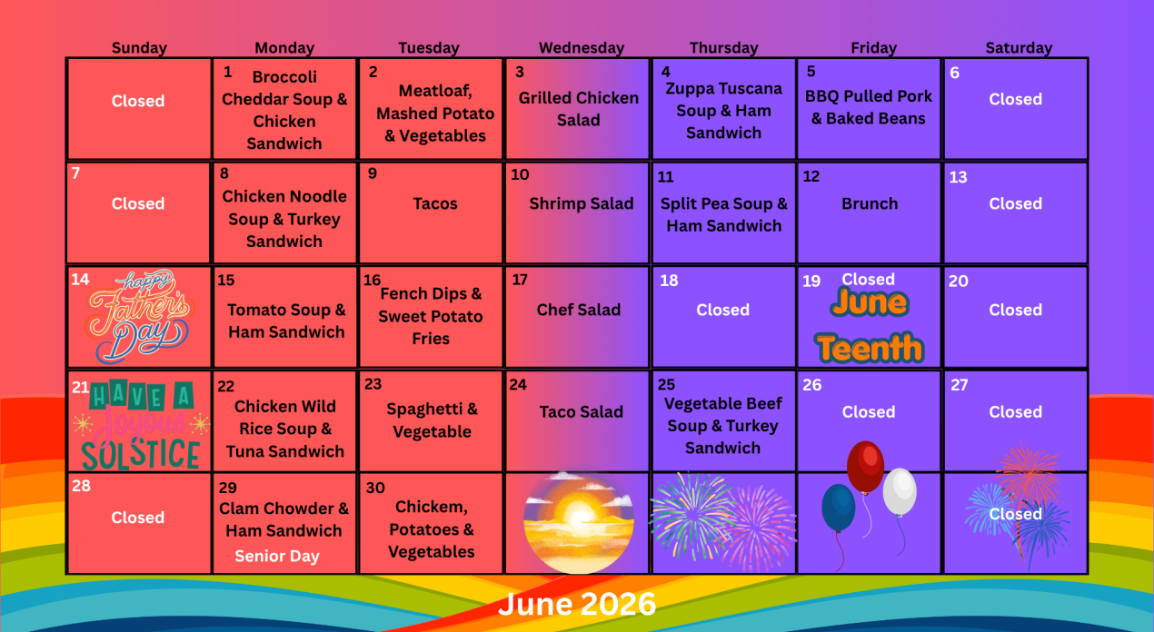 June 2026 Lunch Calendar