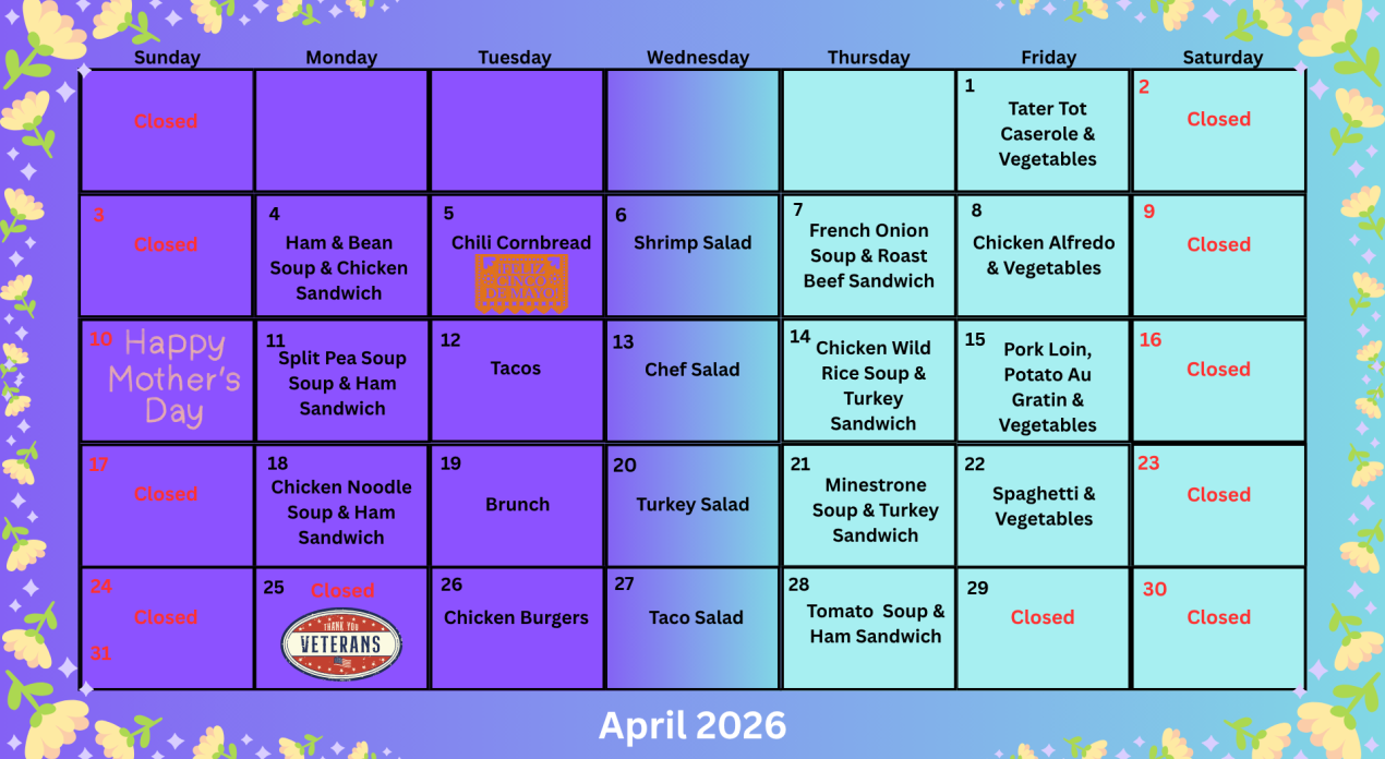 May 2026 Lunch Calendar